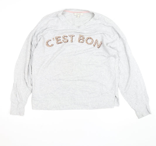 Oasis Unisex Grey Embroidered Sequin C'Est Bon V-Neck Sweatshirt M