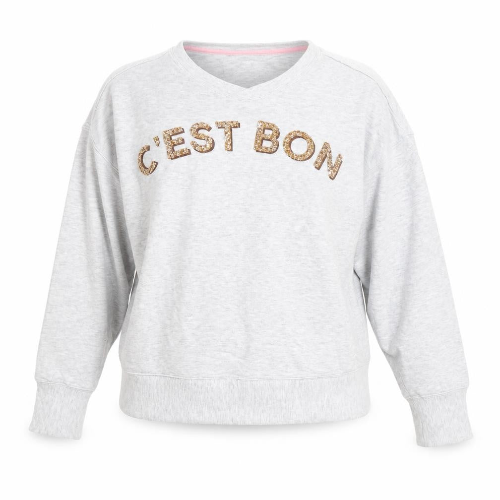 Oasis Unisex Grey Embroidered Sequin C'Est Bon V-Neck Sweatshirt M
