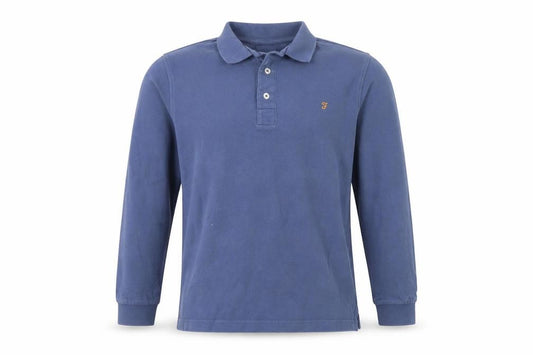 Farah Men's Blue Long Sleeve Cotton Polo Shirt Size S