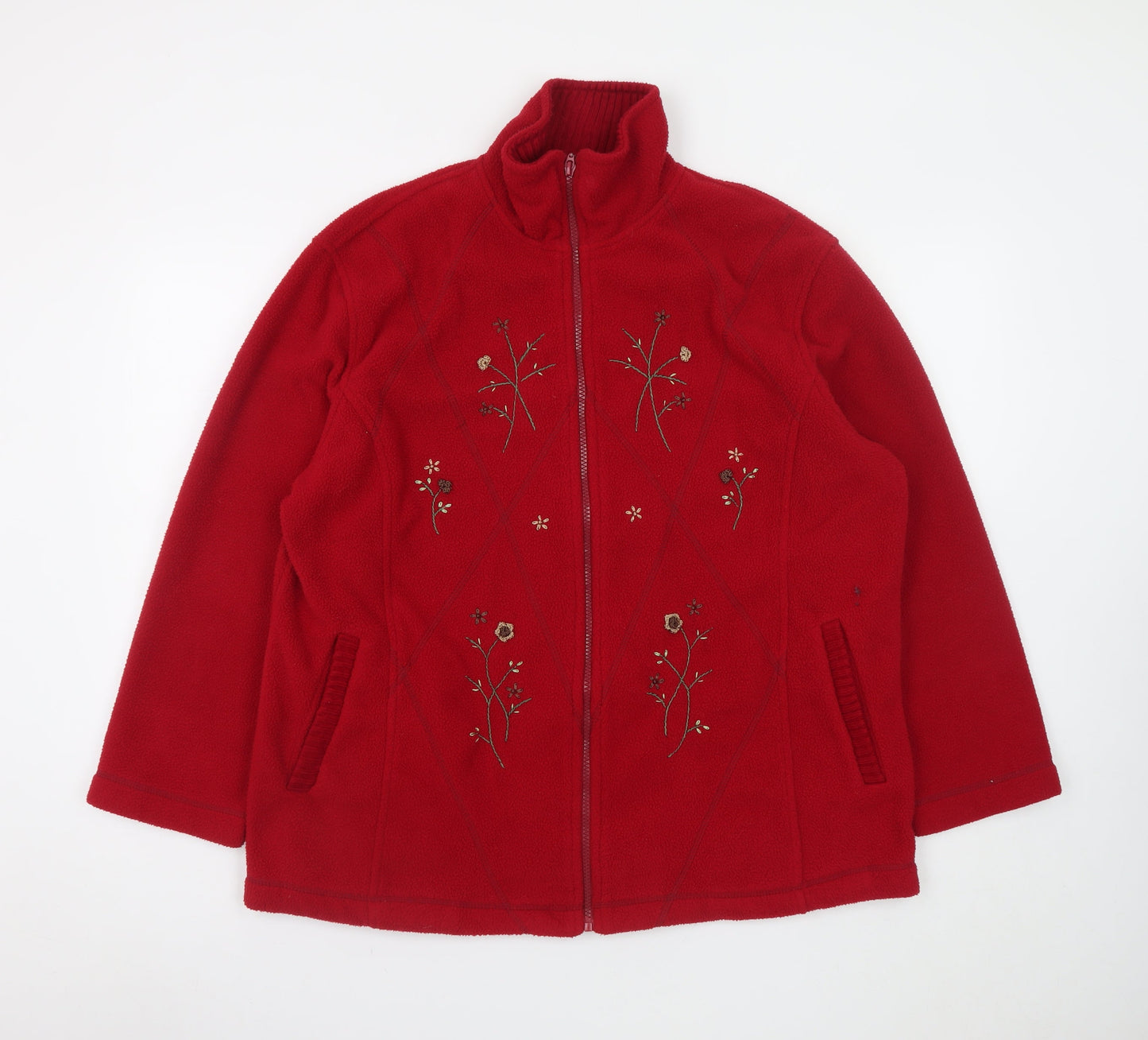 Classics Women Red Embroidered Fleece Jacket Size 16/18 Full Zip