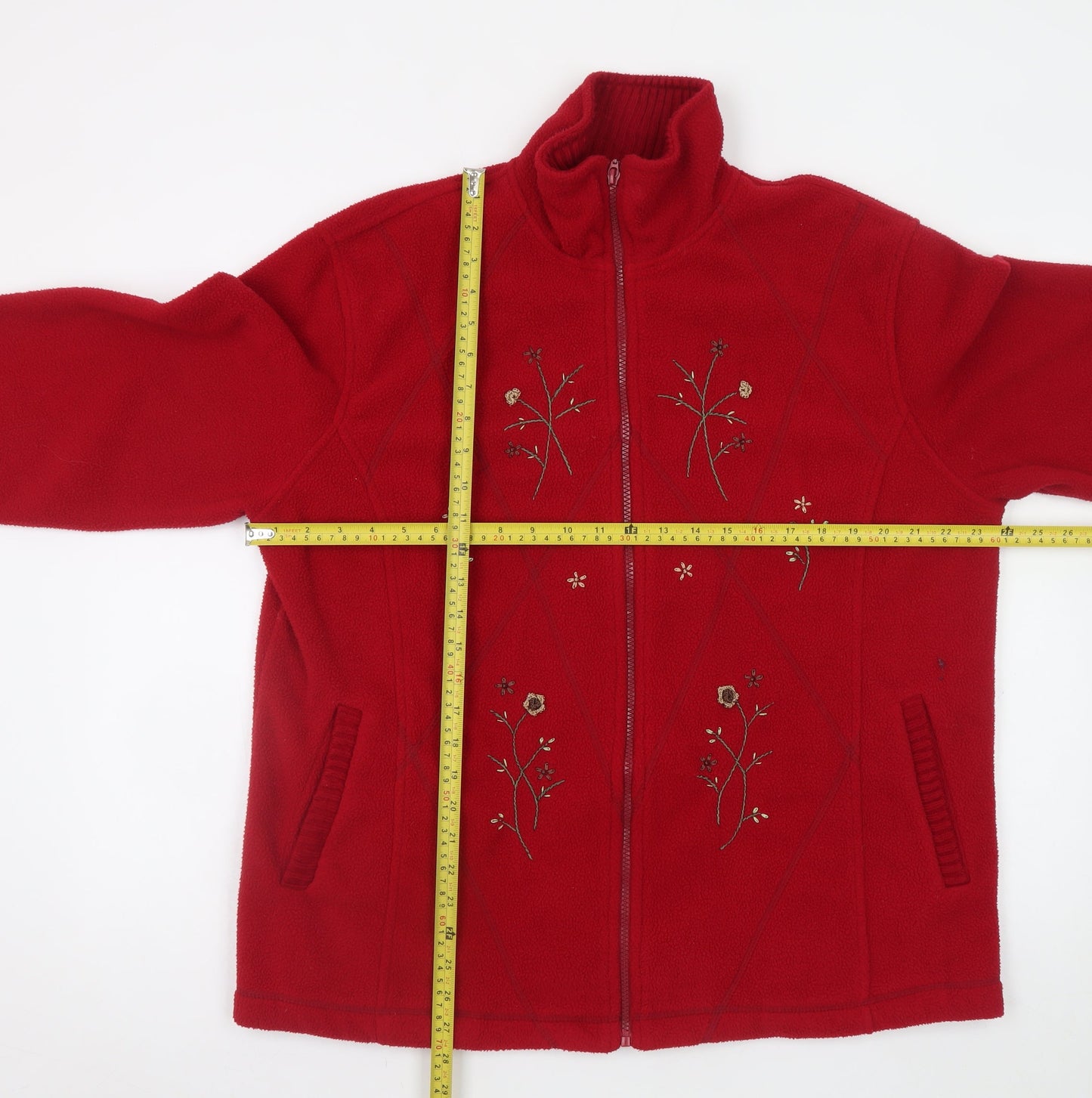 Classics Women Red Embroidered Fleece Jacket Size 16/18 Full Zip