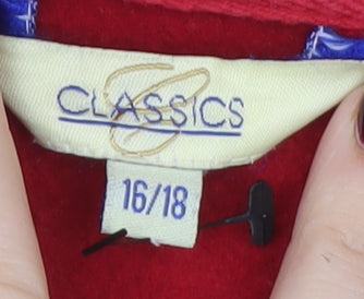 Classics Women Red Embroidered Fleece Jacket Size 16/18 Full Zip