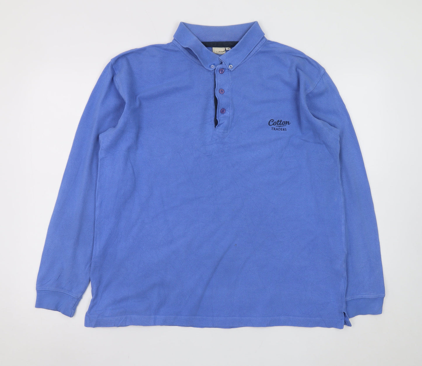 Cotton Traders Men's Blue Long Sleeve Polo Shirt Size L 100% Cotton