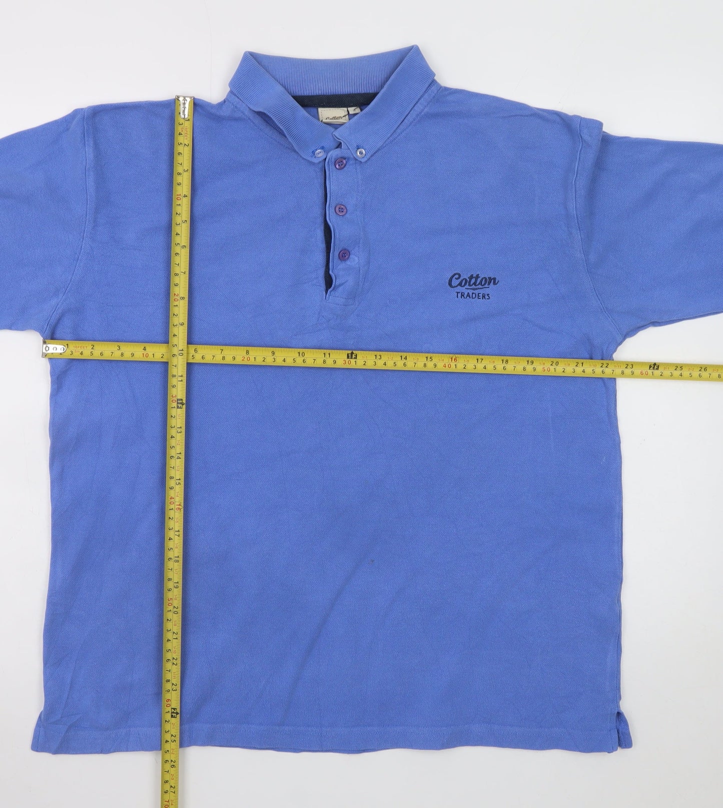 Cotton Traders Men's Blue Long Sleeve Polo Shirt Size L 100% Cotton