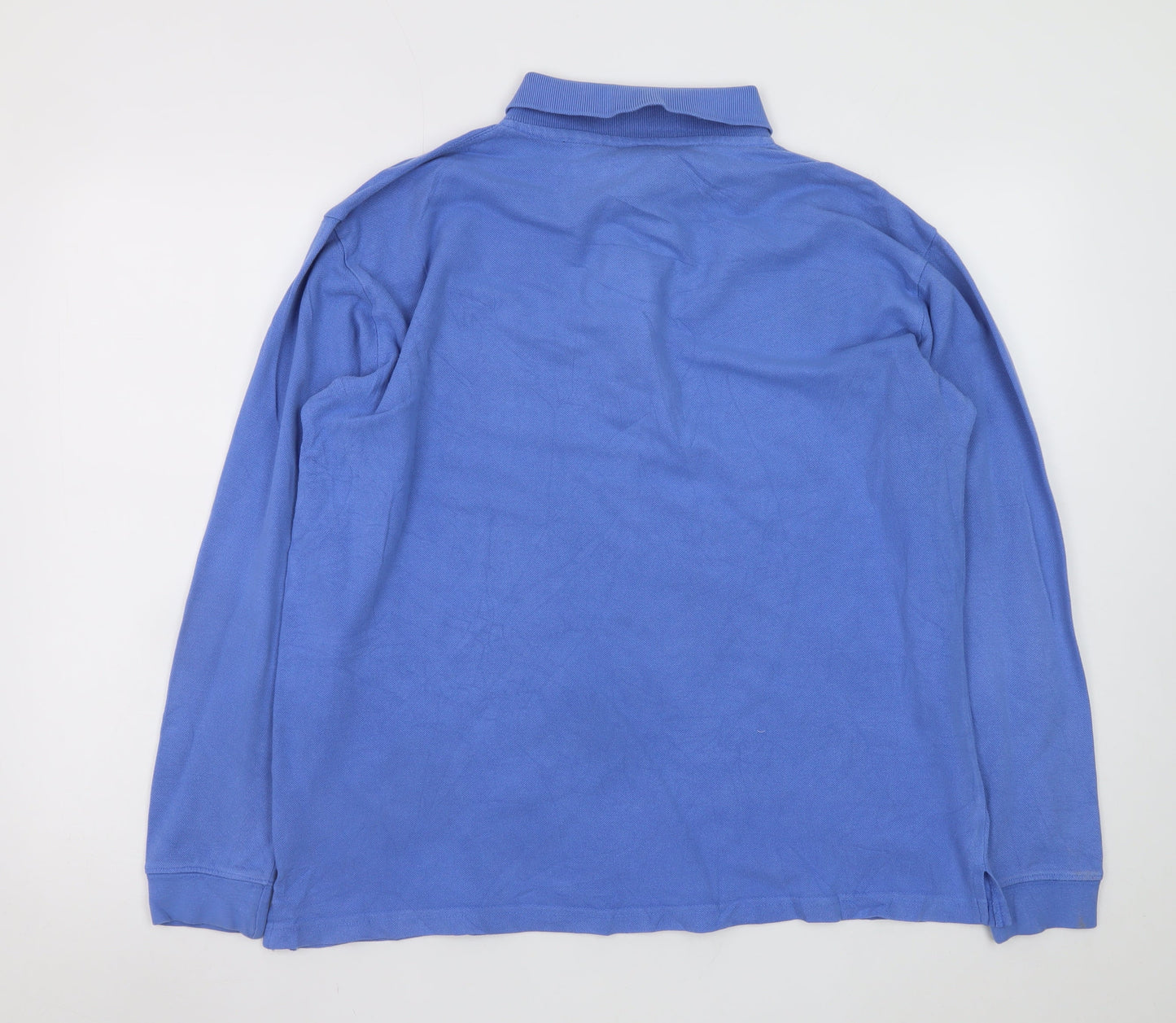 Cotton Traders Men's Blue Long Sleeve Polo Shirt Size L 100% Cotton