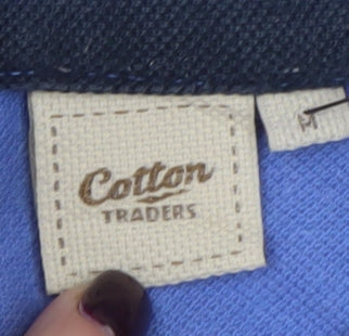 Cotton Traders Men's Blue Long Sleeve Polo Shirt Size L 100% Cotton