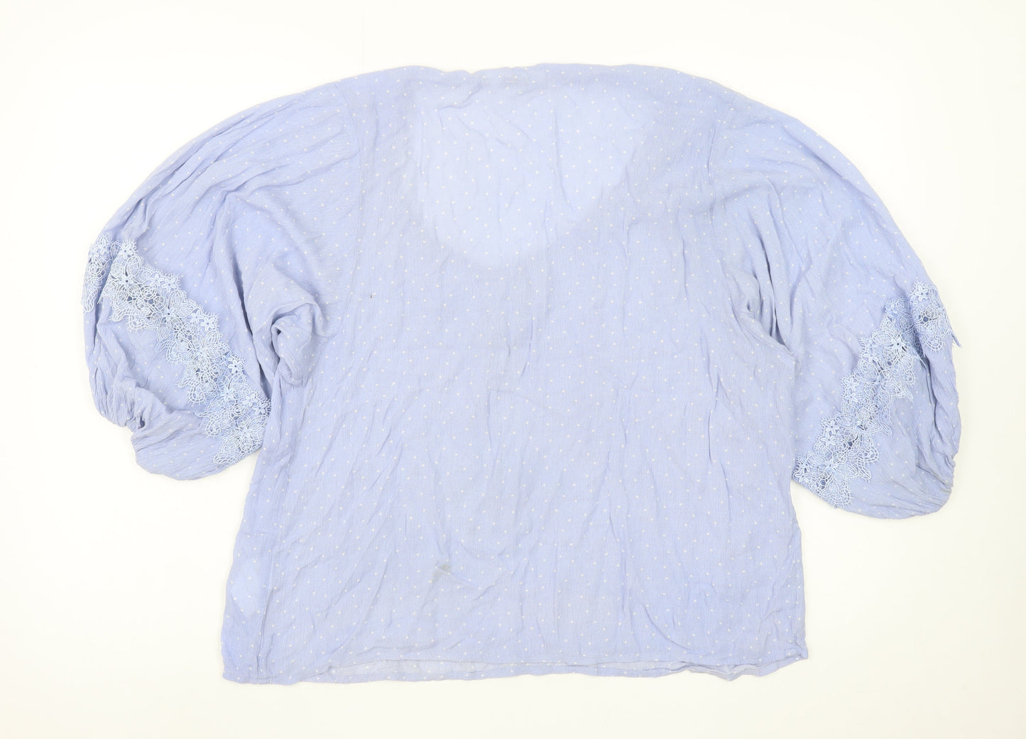 Sweewë Paris Womens Blue Polka Dot Cotton Boho Blouse S