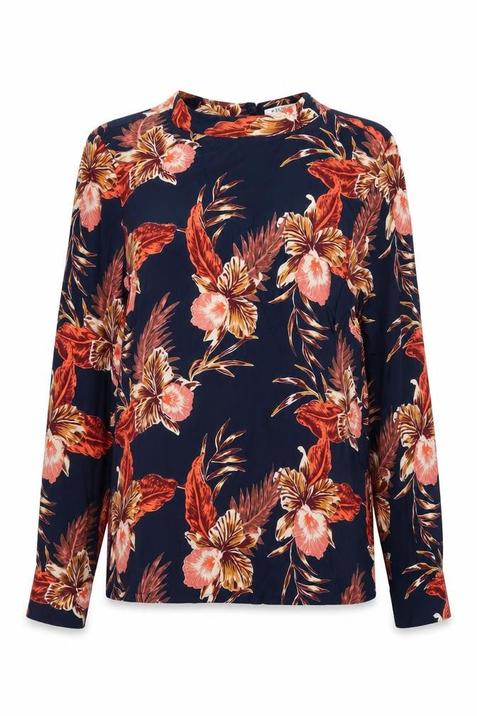 Pieces Womens Blue Floral Long Sleeve Viscose Tunic Blouse XS