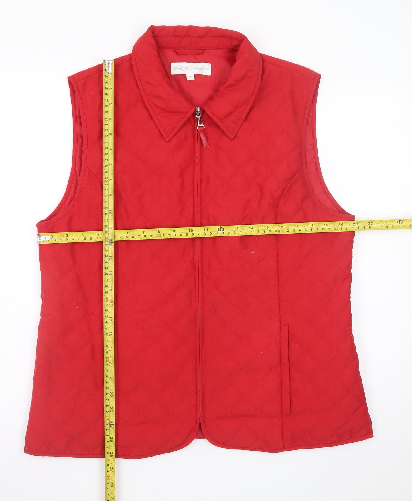 Clodagh Callaghan Women's Red Quilted Zip Waistcoat Size 18