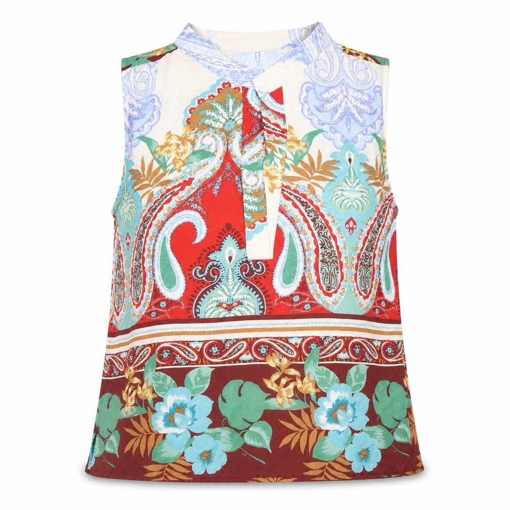 Sophylline Women’s Multicoloured Paisley Floral Sleeveless Tunic Blouse M