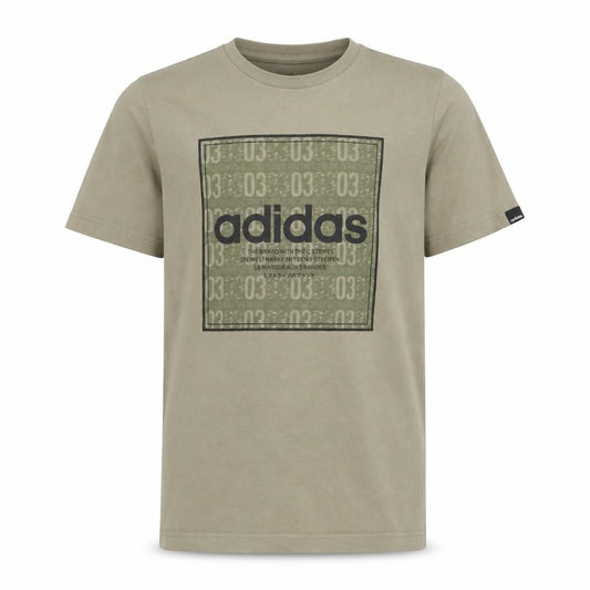 Adidas Boys Beige Graphic Logo T-Shirt 13-14 Years Short Sleeve Cotton