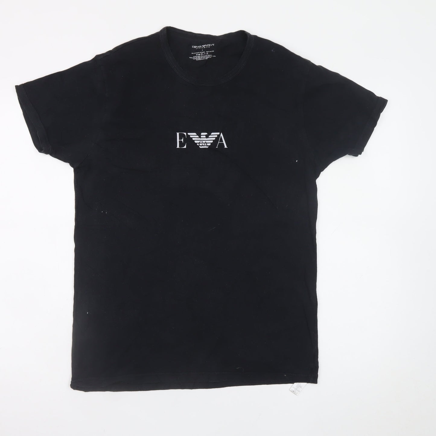 Emporio Armani Men Black L Crew Neck Cotton T-Shirt Logo Jersey