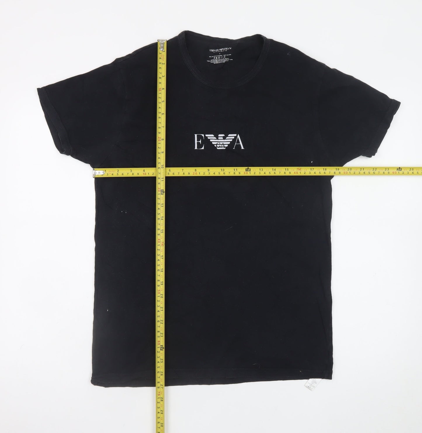 Emporio Armani Men Black L Crew Neck Cotton T-Shirt Logo Jersey