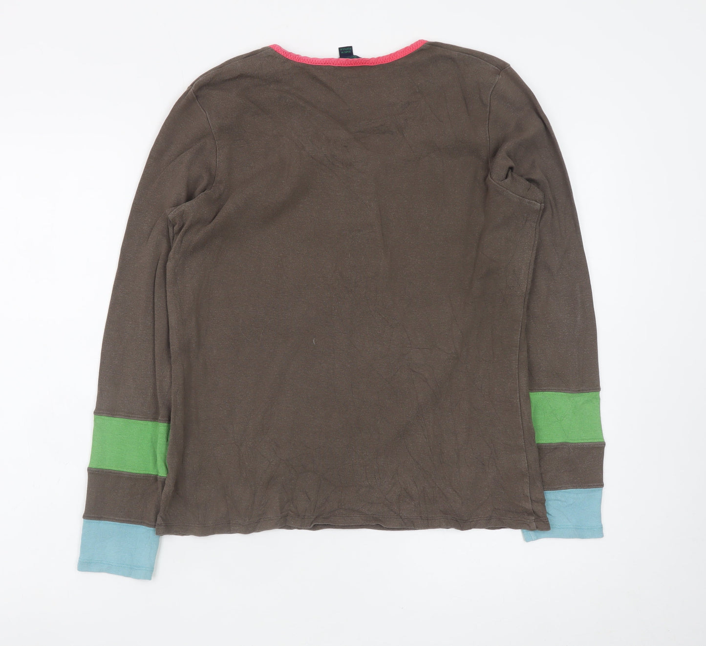 Boden Women’s Brown Long Sleeve Cotton T-Shirt Size 16 Colourblock Detail