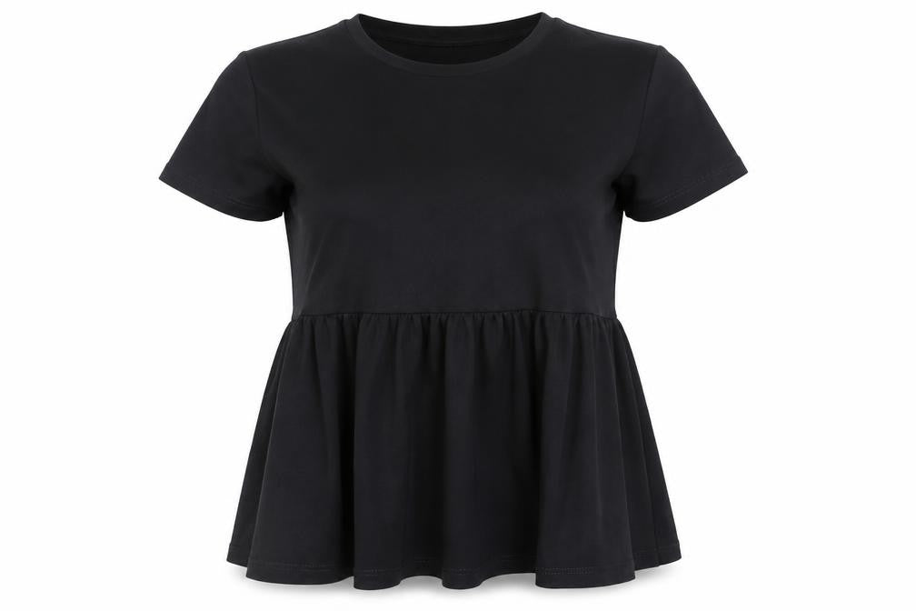 Zara Women Black Peplum Short Sleeve Tunic Top Size 8 Viscose Blend