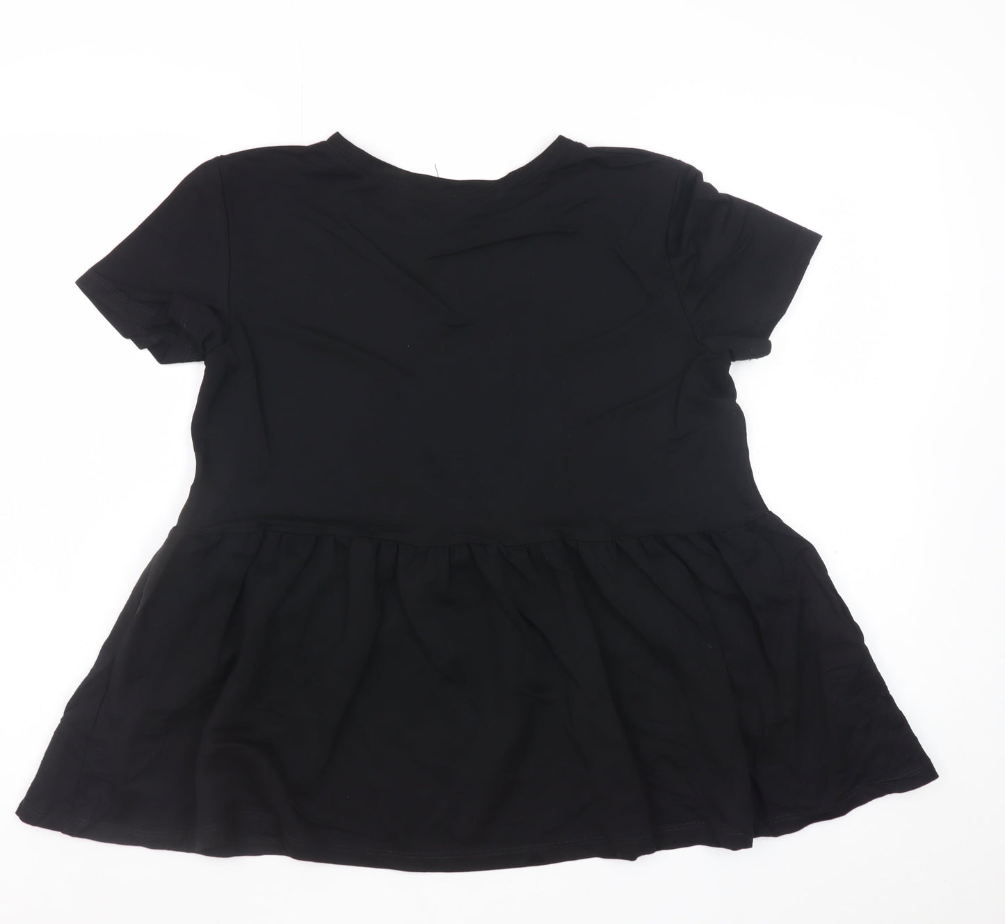 Zara Women Black Peplum Short Sleeve Tunic Top Size 8 Viscose Blend