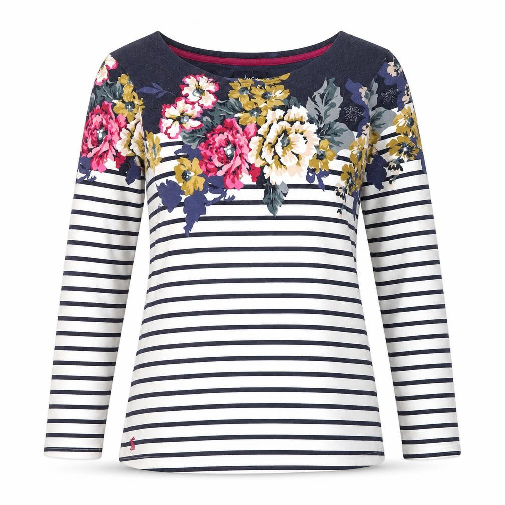 Joules Womens Multicoloured Stripe Floral Cotton Long Sleeve T-Shirt UK 12
