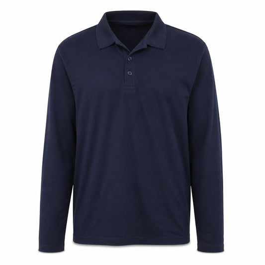 Lands' End Men's Blue Long Sleeve Classic Fit Cotton Polo Shirt Size L