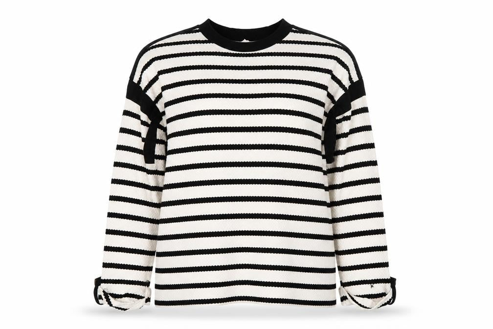 River Island Women’s Black Striped Long Sleeve Cotton Knit T-Shirt Size L