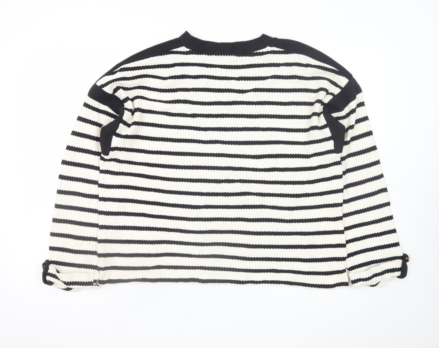 River Island Women’s Black Striped Long Sleeve Cotton Knit T-Shirt Size L