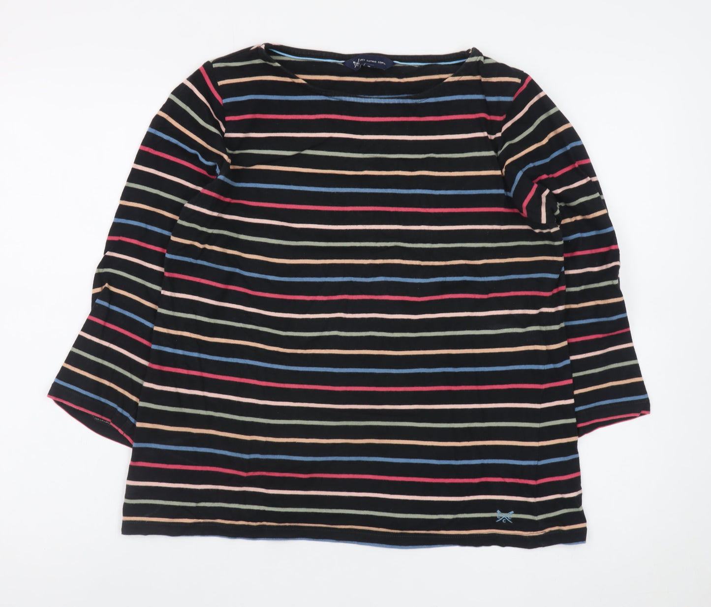 Crew Clothing Company Women's Multicoloured Striped 3/4 Sleeve Cotton T-Shirt Size 14