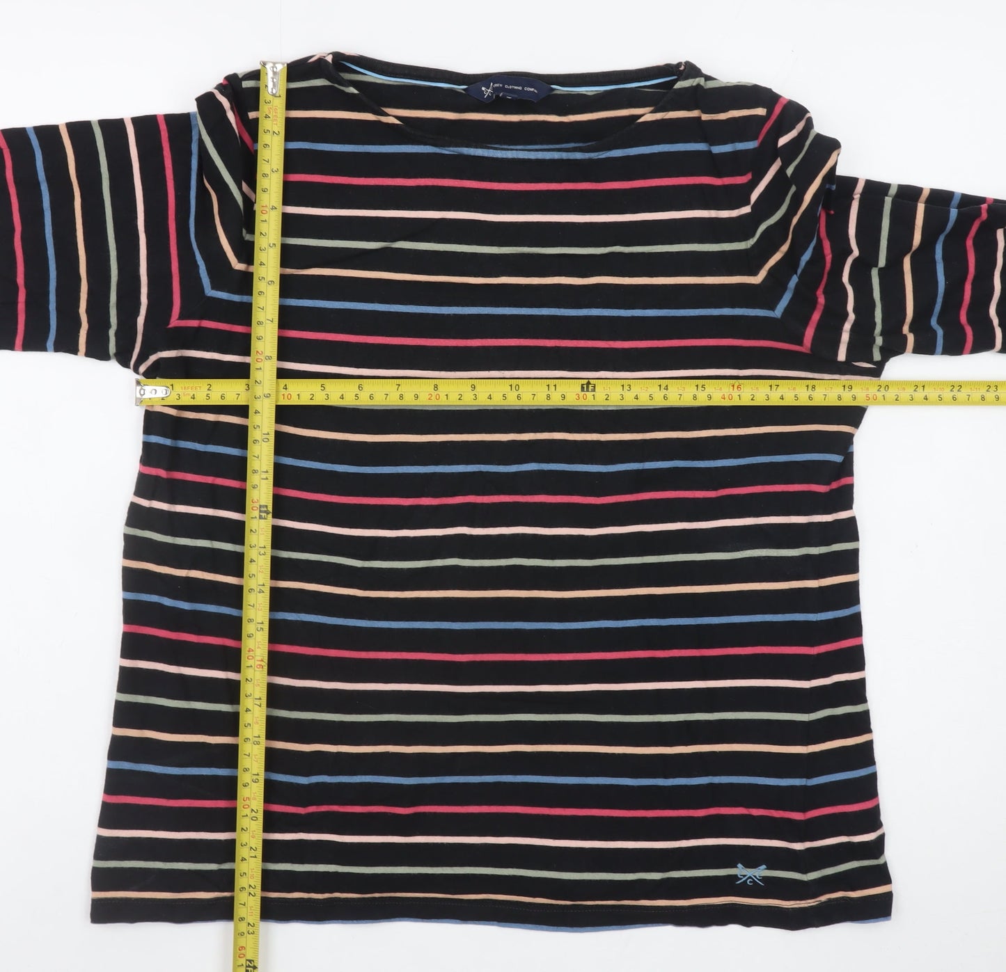 Crew Clothing Company Women's Multicoloured Striped 3/4 Sleeve Cotton T-Shirt Size 14