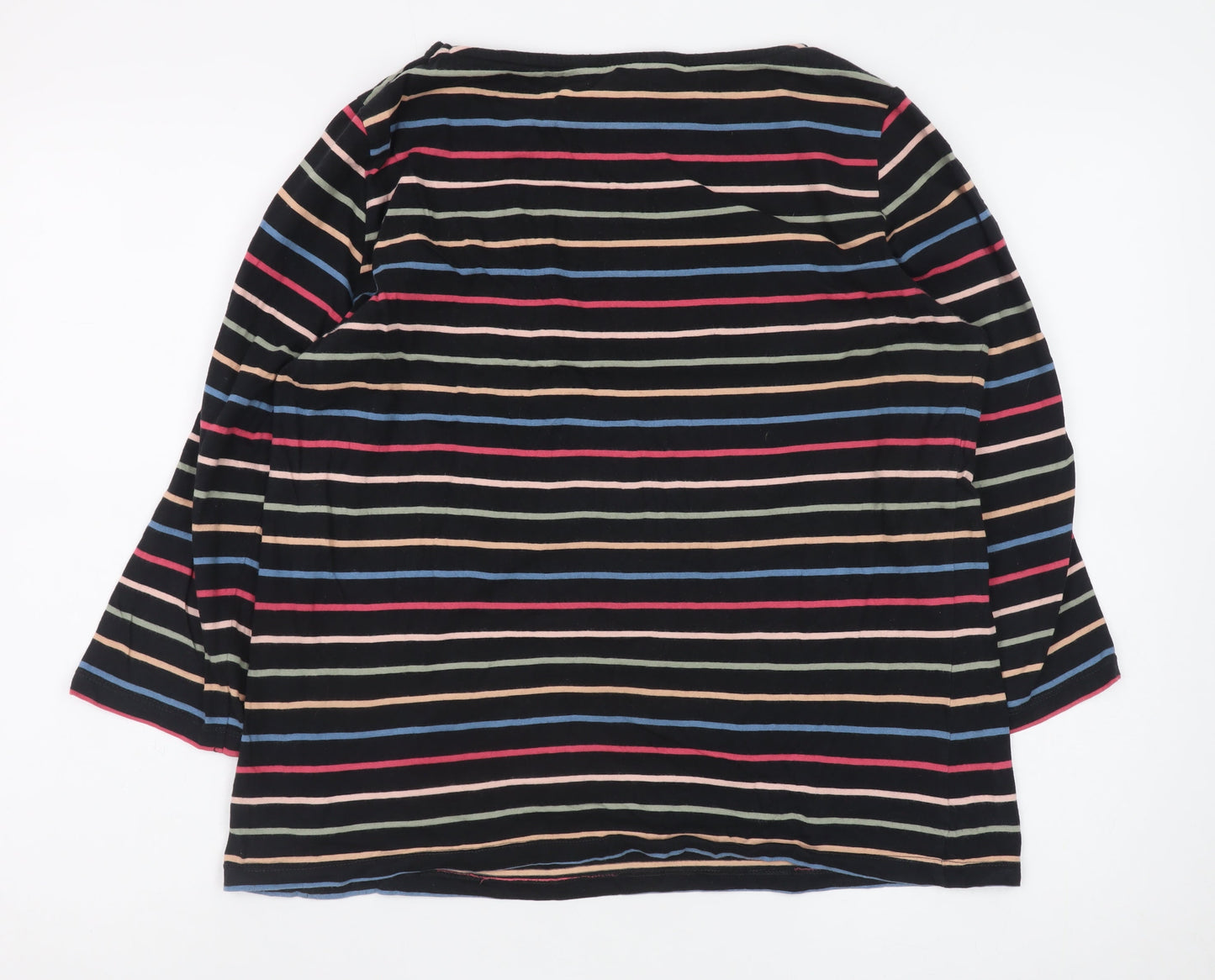 Crew Clothing Company Women's Multicoloured Striped 3/4 Sleeve Cotton T-Shirt Size 14