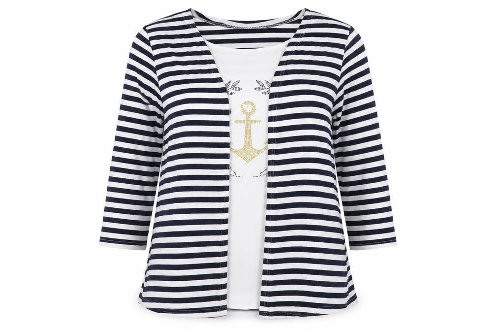 Jessica Graaf Women’s Blue Striped 3/4 Sleeve Nautical T-Shirt L