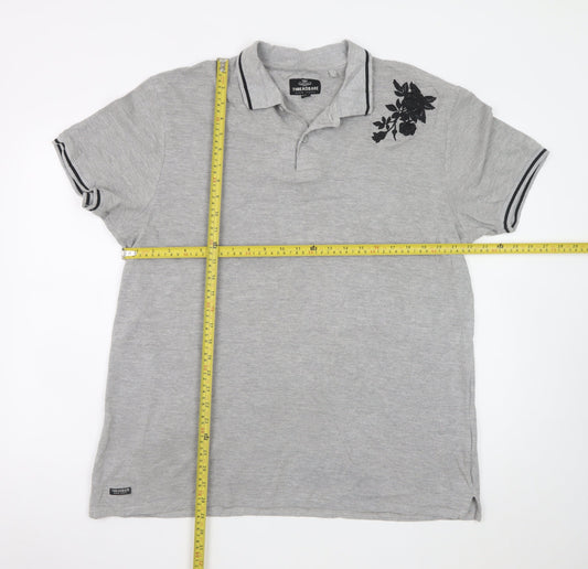 Threadbare Mens Grey Floral Embroidered Polo Shirt XL