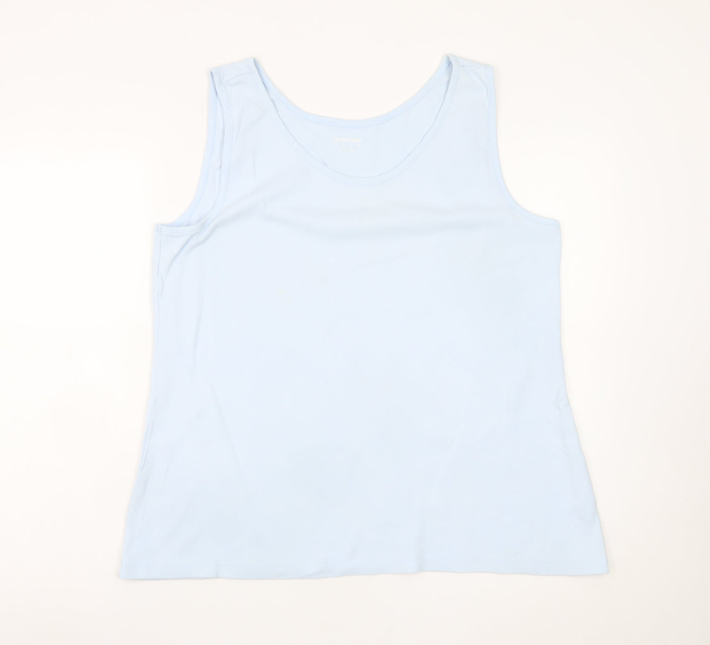 Lands' End Women's Blue Sleeveless Basic Tank Top XL Cotton Jersey