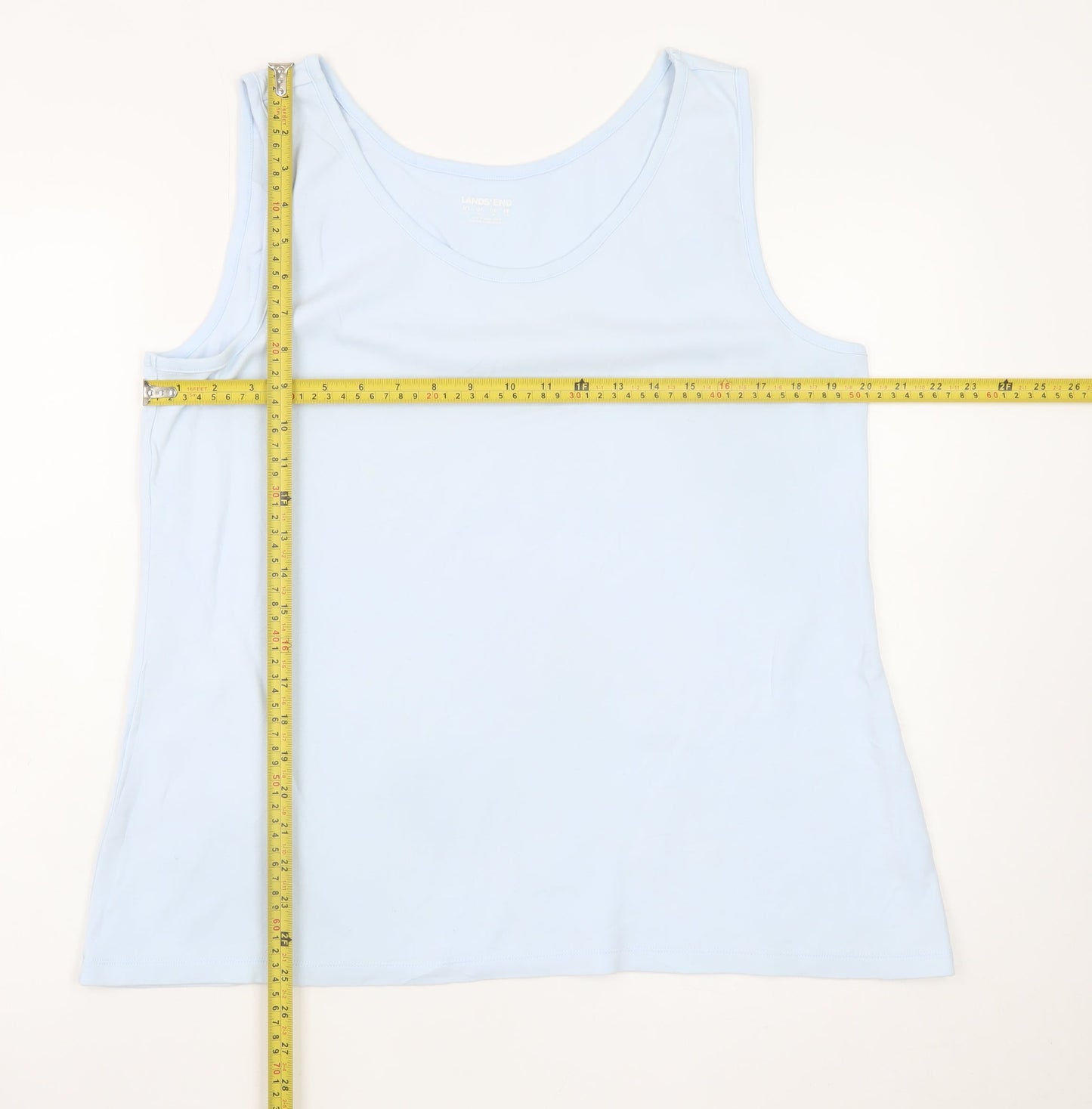 Lands' End Women's Blue Sleeveless Basic Tank Top XL Cotton Jersey