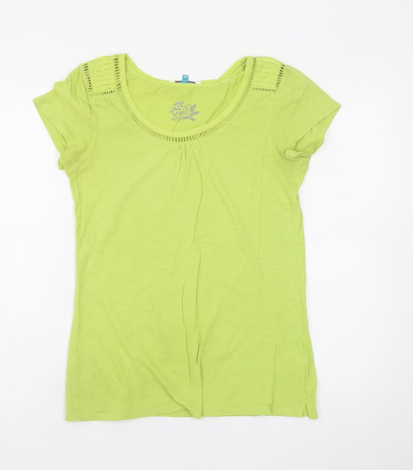 White Stuff Women's Green Cotton Short Sleeve Scoop Neck T-Shirt Size 10