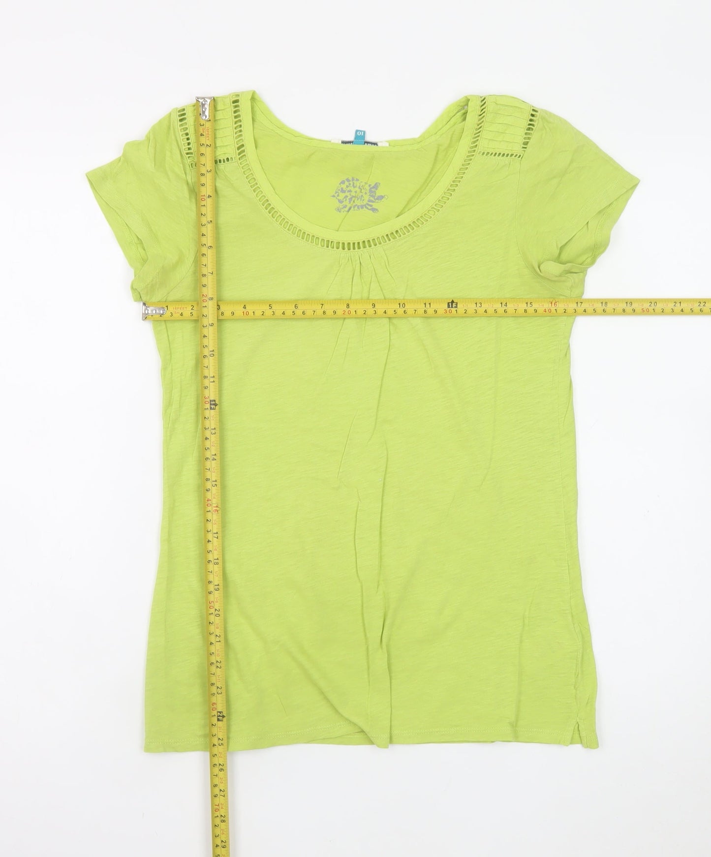 White Stuff Women's Green Cotton Short Sleeve Scoop Neck T-Shirt Size 10