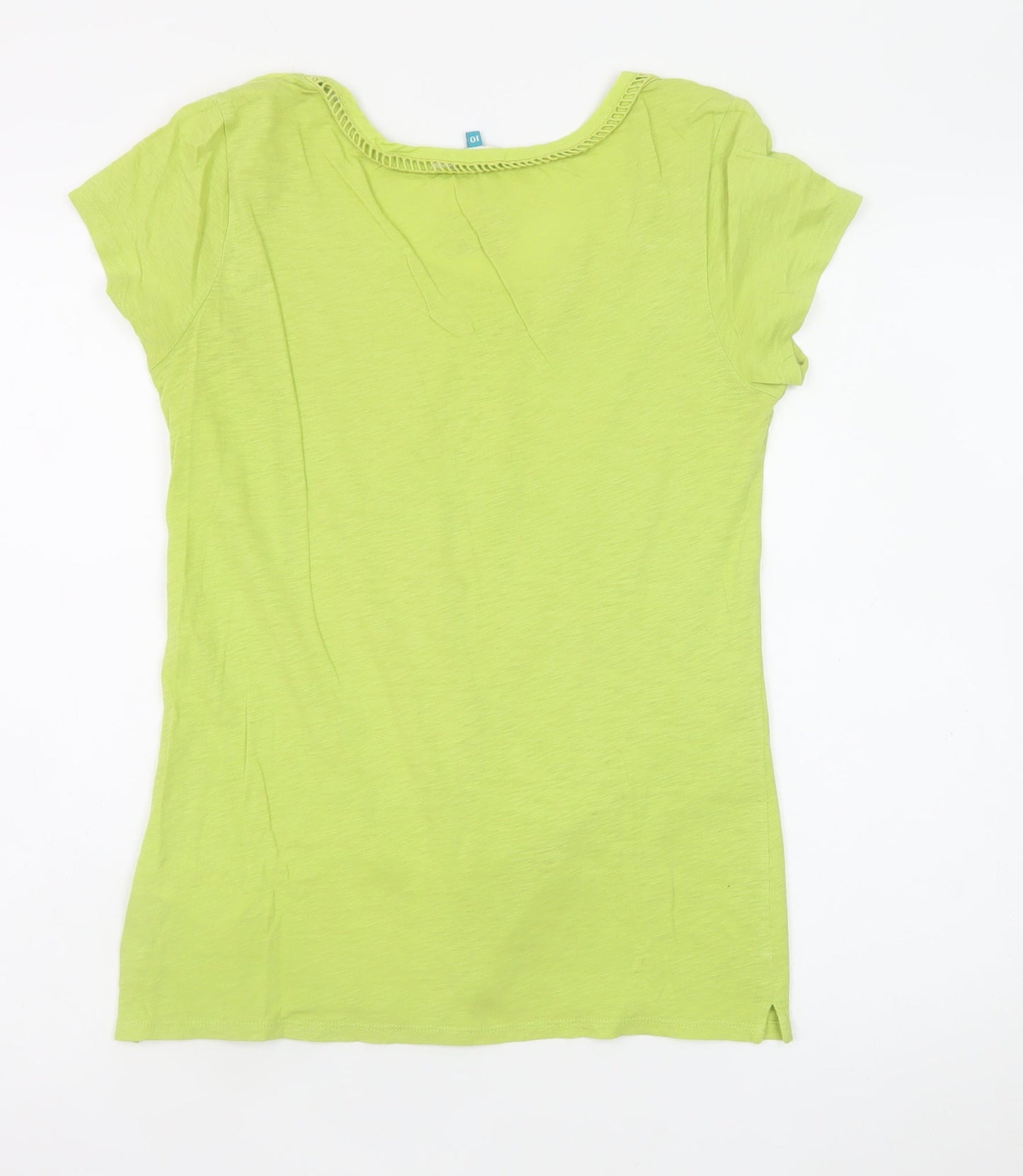 White Stuff Women's Green Cotton Short Sleeve Scoop Neck T-Shirt Size 10