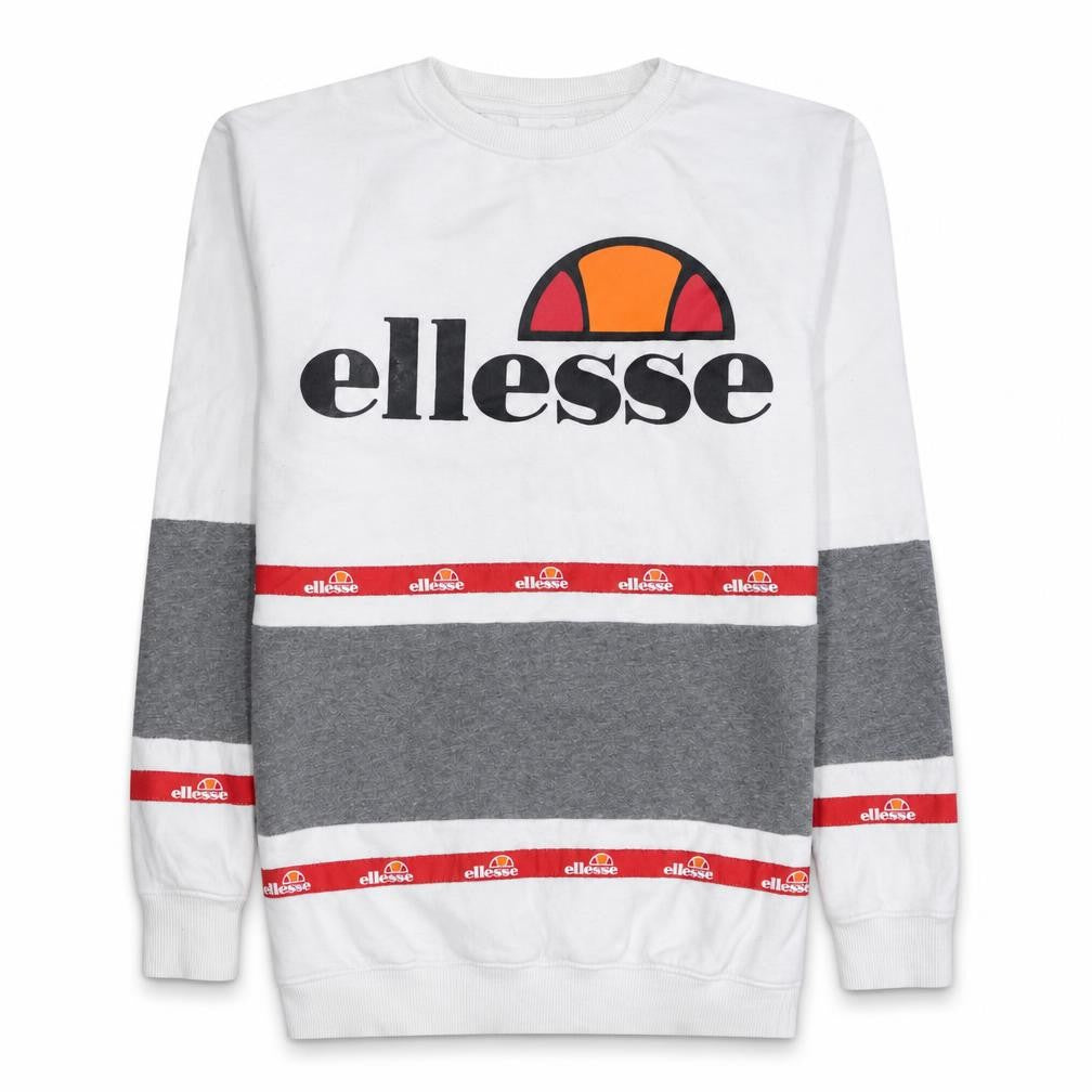 Ellesse Womens White Grey Logo Pullover Sweatshirt UK 4