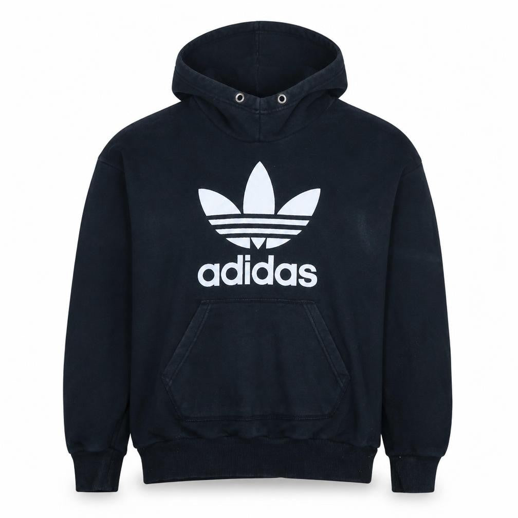 Front view of Adidas Men's Black Pullover Hoodie M Sports Logo Fleece Sweatshirt