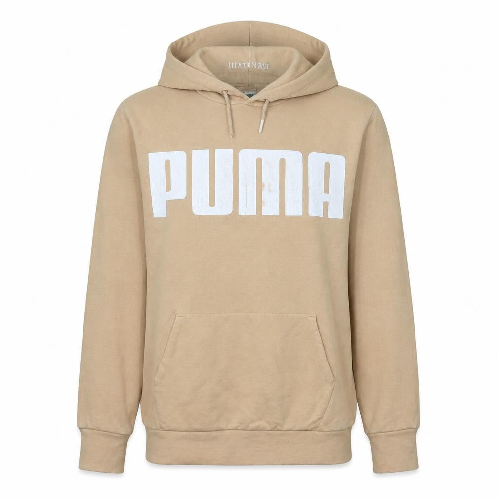 Puma Men Beige XS Pullover Hoodie Graphic Print Logo Cotton Blend