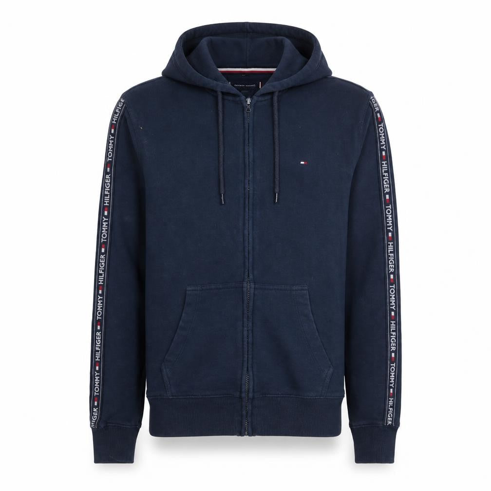 Tommy Hilfiger Men's Blue Full Zip Hoodie L Logo Tape Sweatshirt