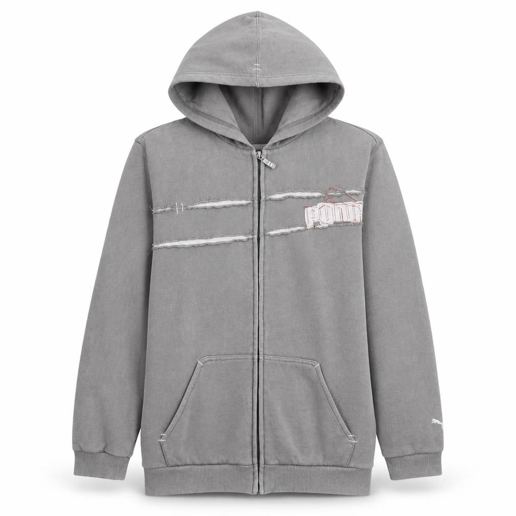 Front view of Puma boys’ grey full zip hoodie xl 16 years cotton blend casual sportswear