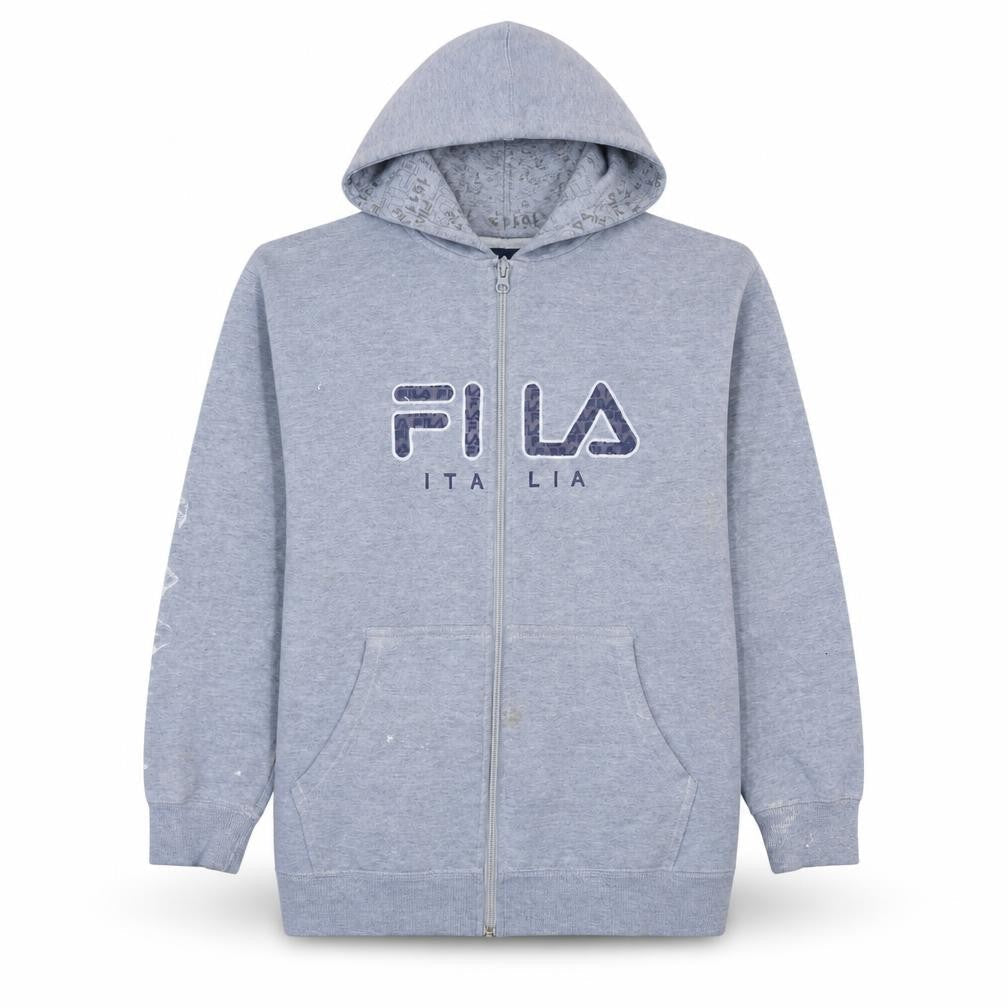 FILA Boys Grey Full Zip Hoodie XLB Logo Print Cotton Blend Casual Wear