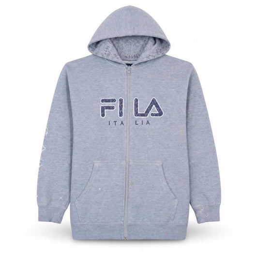 FILA Boys Grey Full Zip Hoodie XLB Logo Print Cotton Blend Casual Wear