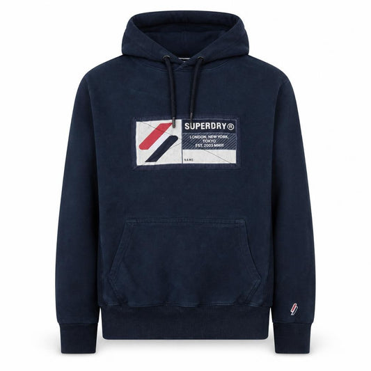 Superdry Men's Navy Pullover Hoodie Size M Graphic Print Cotton