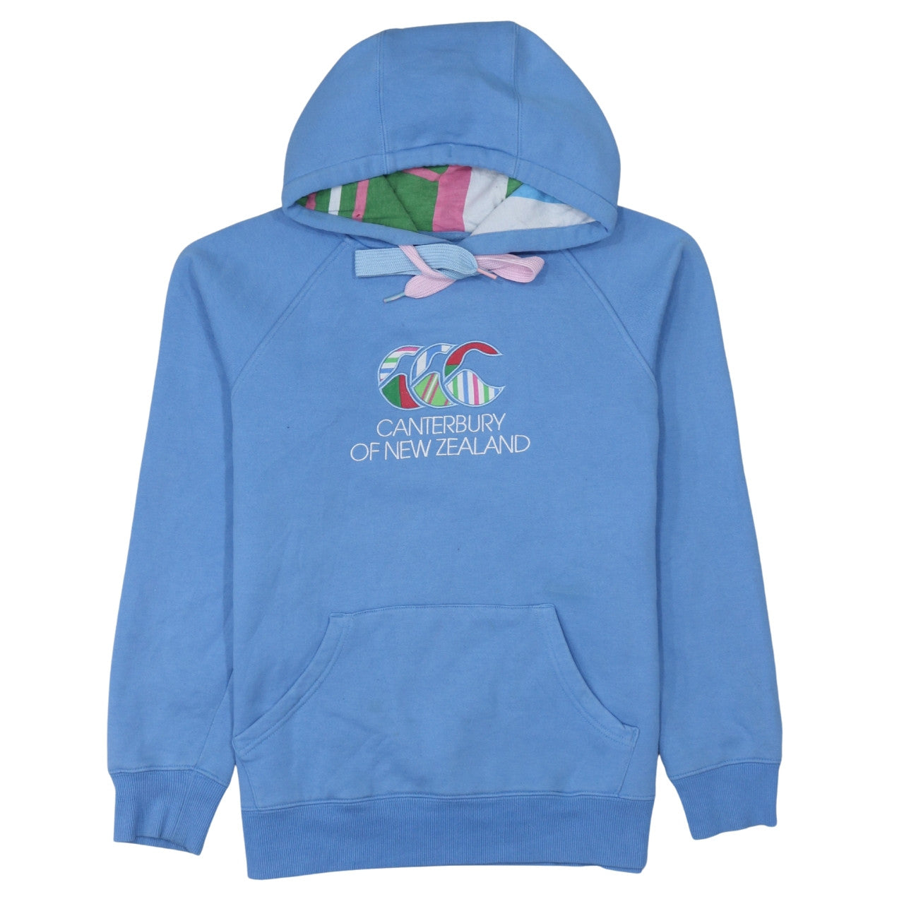 Canterbury Womens Blue Pullover Hoodie Size 10 Logo Print Cotton Blend