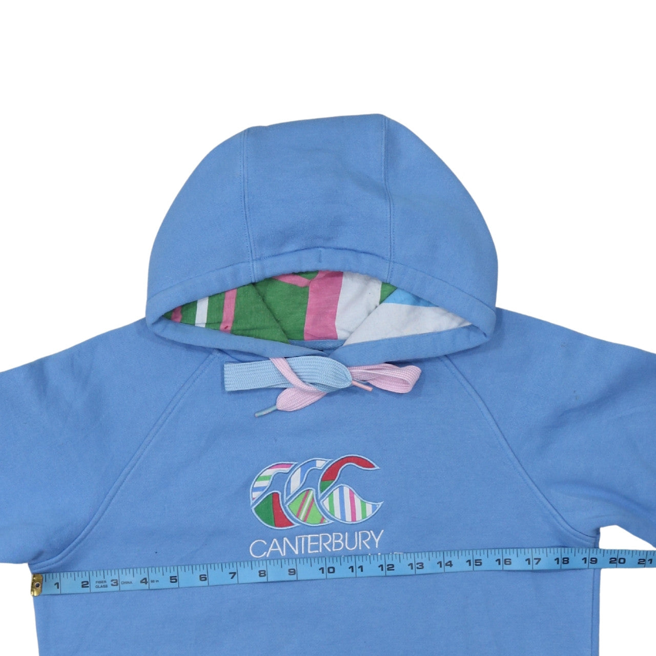 Canterbury Womens Blue Pullover Hoodie Size 10 Logo Print Cotton Blend