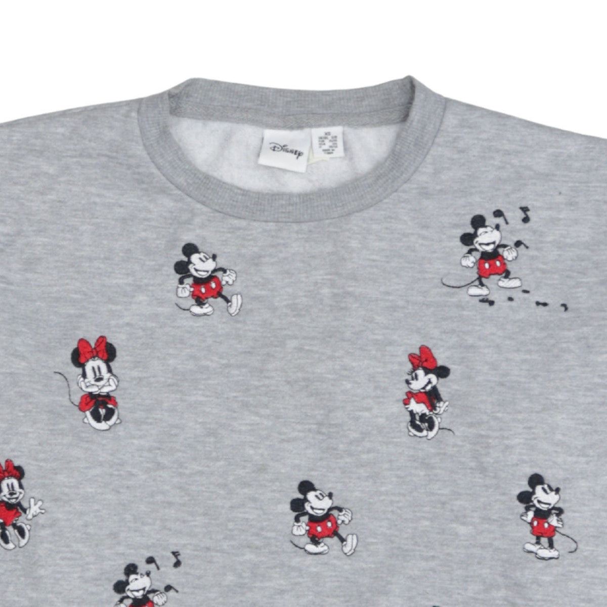 Disney Womens Grey XS Sweatshirt Mickey & Minnie Embroidered Pullover