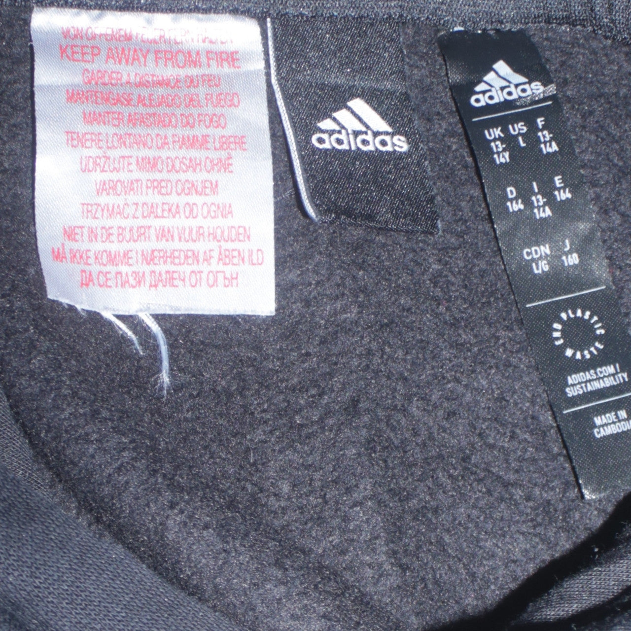 Adidas Boys Black Pullover Hoodie Size 13-14 Years Cotton Blend