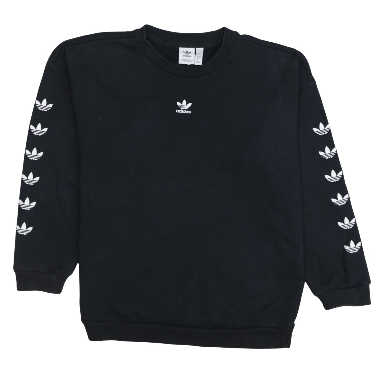 Adidas Womens Black Crew Neck Pullover Sweatshirt UK 12 Logo Print