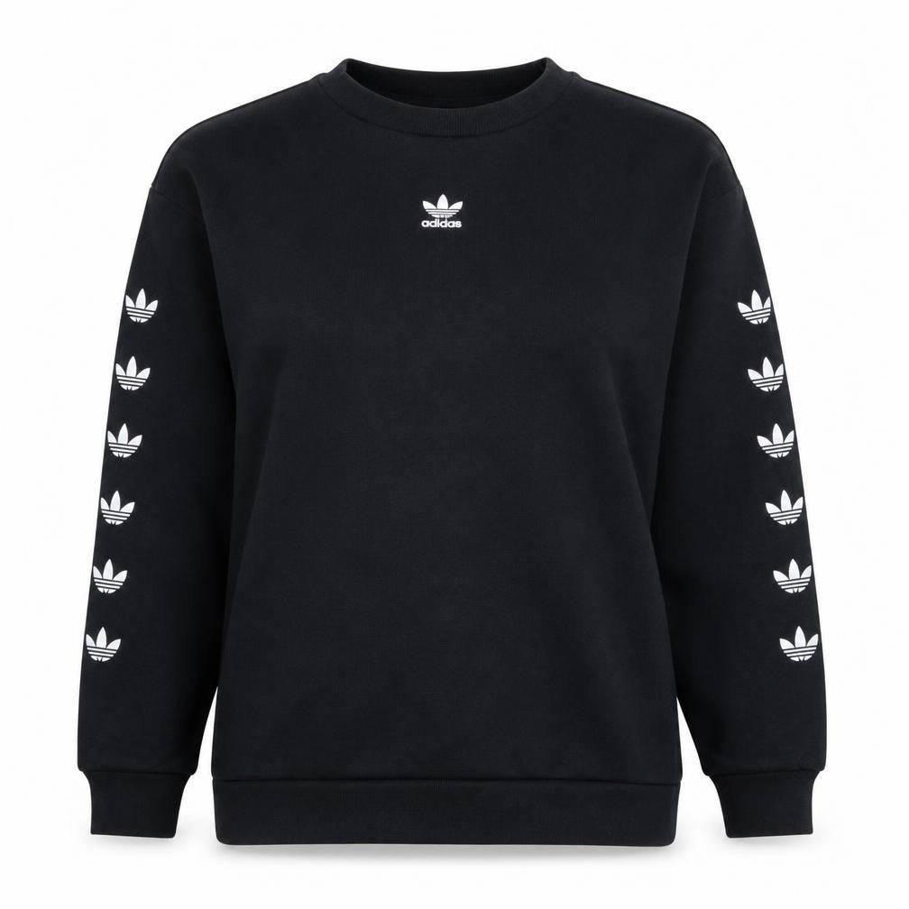 Adidas Womens Black Crew Neck Pullover Sweatshirt UK 12 Logo Print