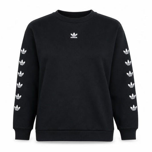 Adidas Womens Black Crew Neck Pullover Sweatshirt UK 12 Logo Print