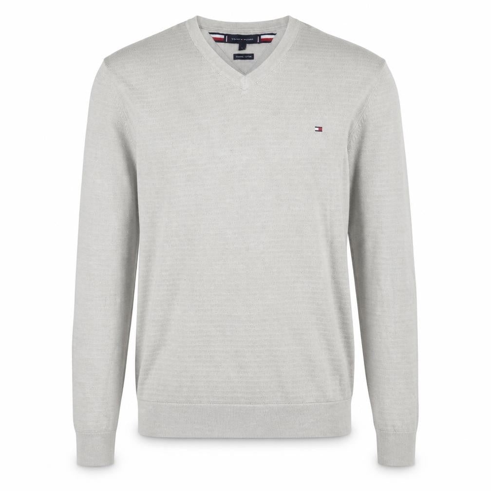Tommy Hilfiger Men's Beige Organic Cotton V-Neck Jumper Size L